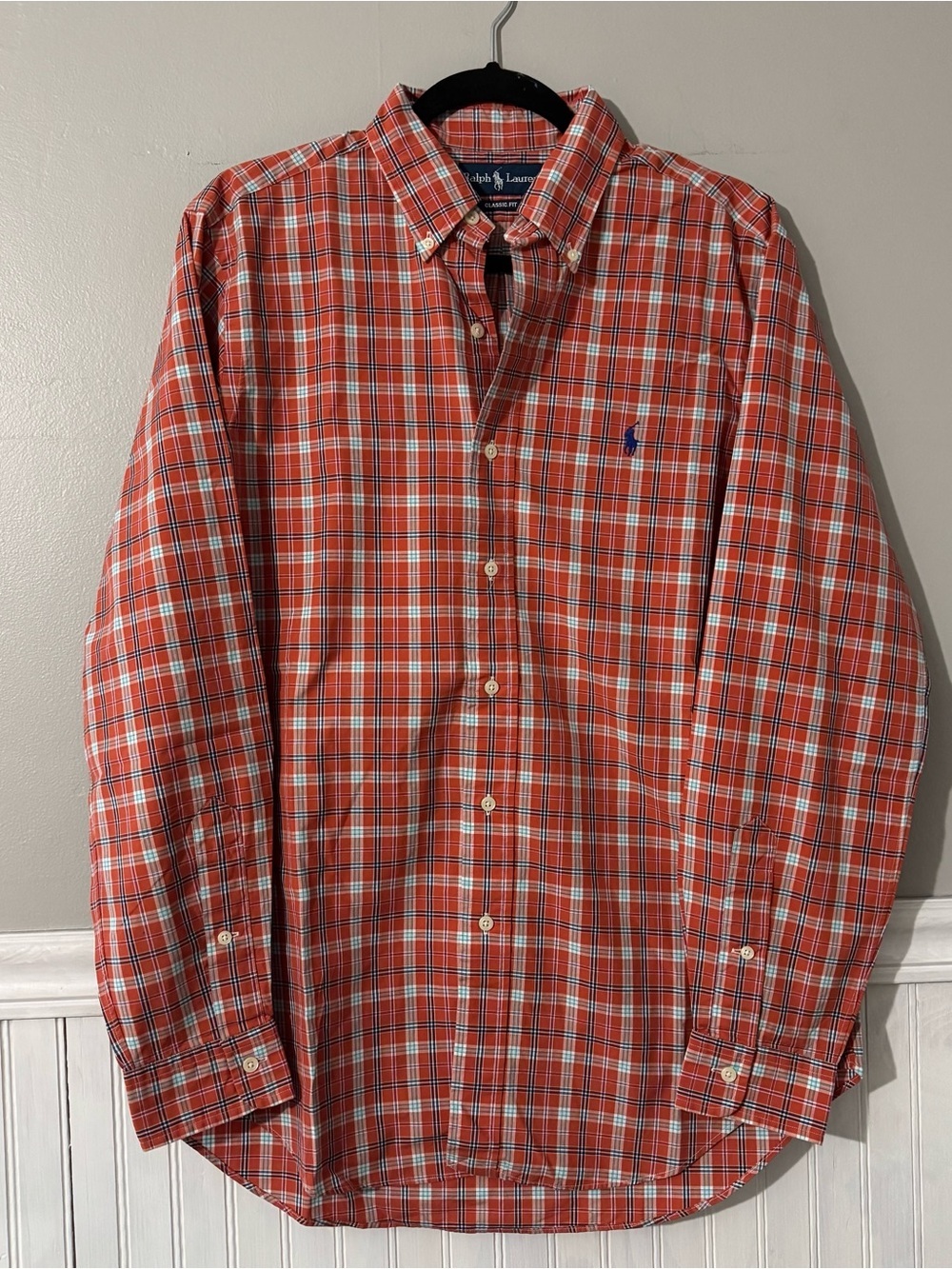 Ralph Lauren Men’s Classic Fit Button Down Dress Shirt Size M Orange & Blue NWOT